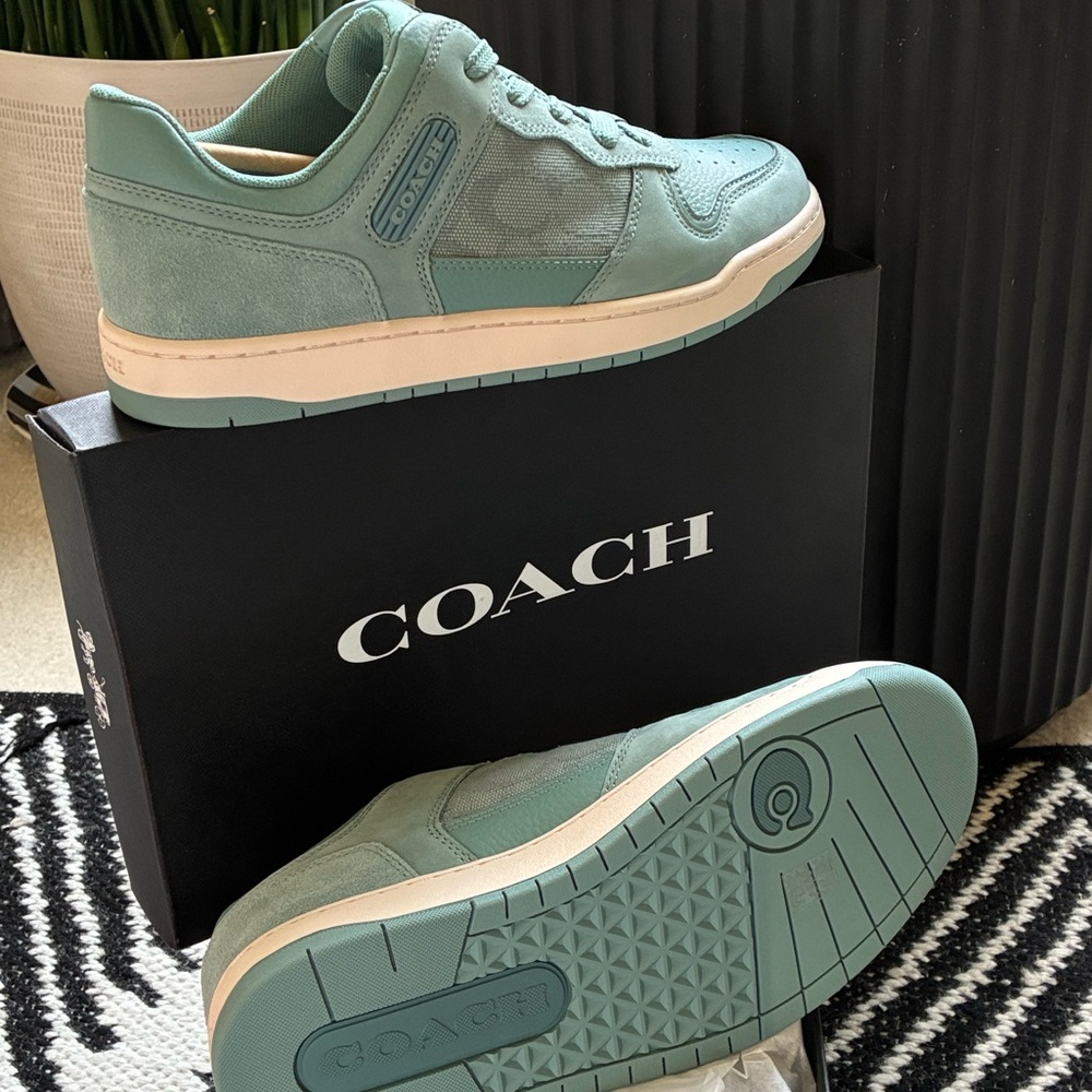 Coach Low Top Sneaker In Signature Canvas Jacquard / Leather C201 in Aquamarine
